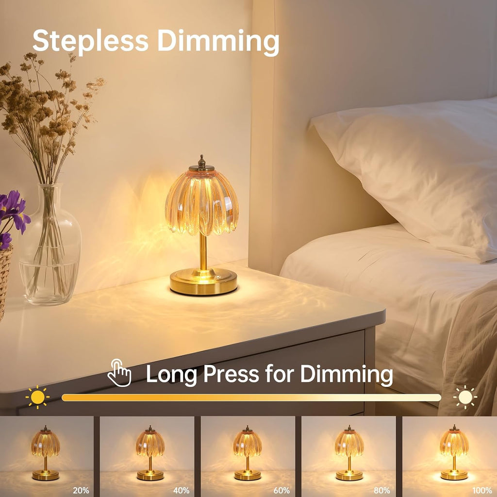 Shenmoyl Tulip Small Table Lamp, 5200mAh Cordless Touch Control Mini Table Lamp with 3 Color Temps & Stepless Dimming, Perfect for Small Sp…