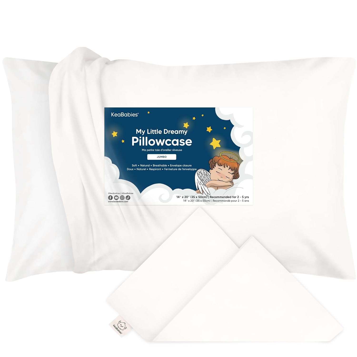 KeaBabies Toddler Pillowcase 14x20 - Organic Cotton Jumbo Toddler Pillowcase for Kids, Boys, Girls, Soft & Durable Cotton Cover for…