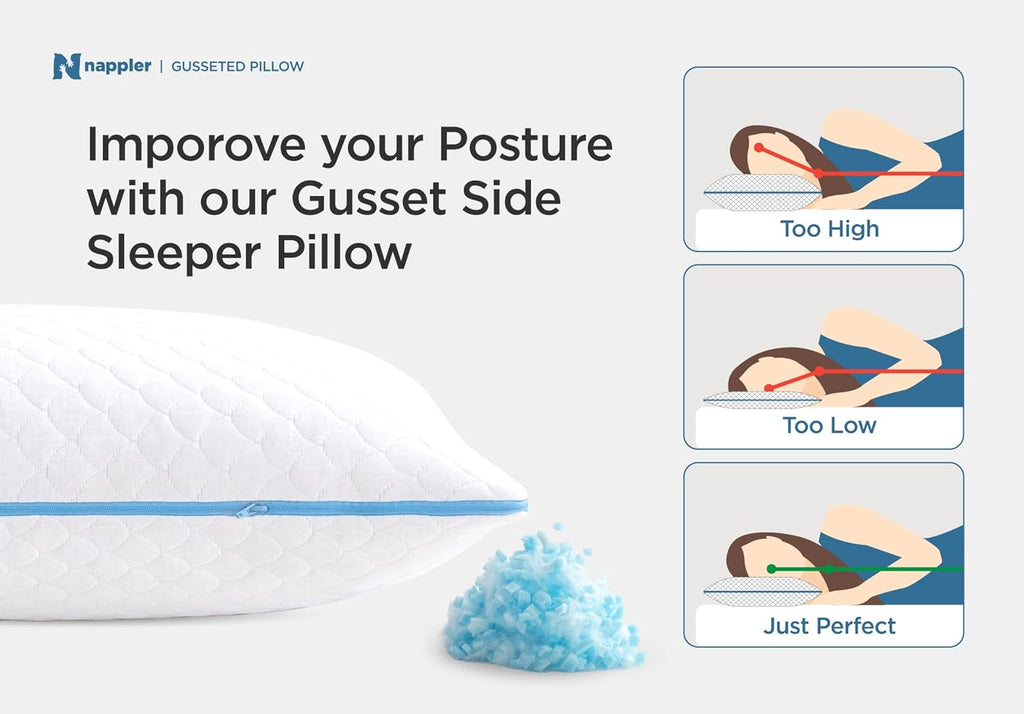 Nappler Side and Back Sleeper Pillow for Neck and Shoulder - Shredded Memory Foam Bed Pillow for Sleeping - 100% Adjustable Fill - King Siz…