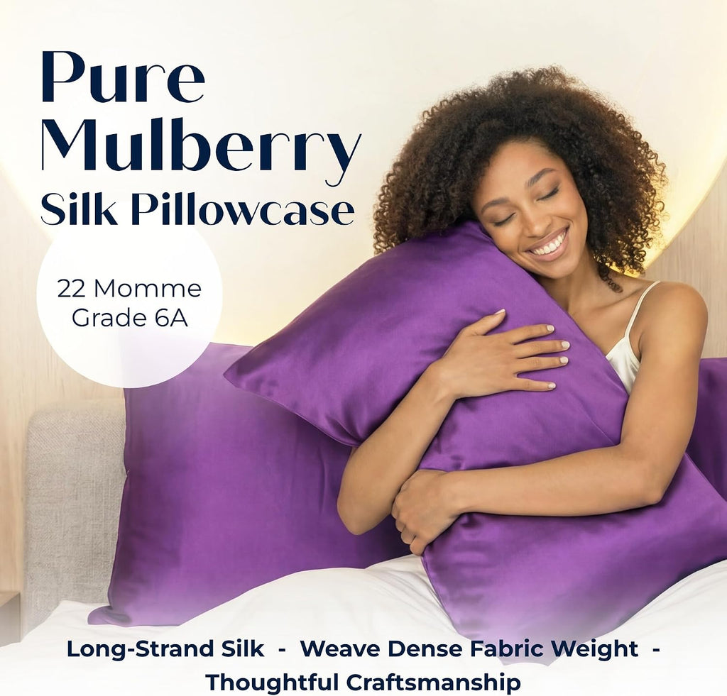 Mulberry Silk Pillowcase – Pure Silk Pillow Cover for Healthier Hair & Smoother Skin – Soft, Breathable and Temperature-Regulating…