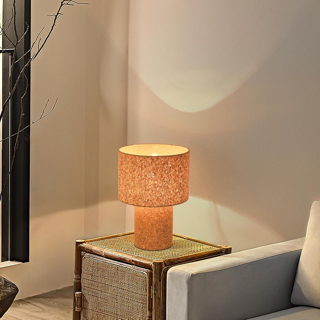 Ziqqeelam Rustic Small Table Lamp with Natural Bark Linen Lamp Shape, Farmhouse Bedside Lamp for Nightstand, Side Table Lamp for Kitchen…