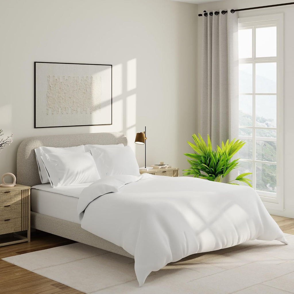 QuickZip Sateen Pillow Case Standard/Queen Size (20” X 32”) Pillowcases, Set of 2, 100% Cotton Pillow Covers with Envelope Closure, White