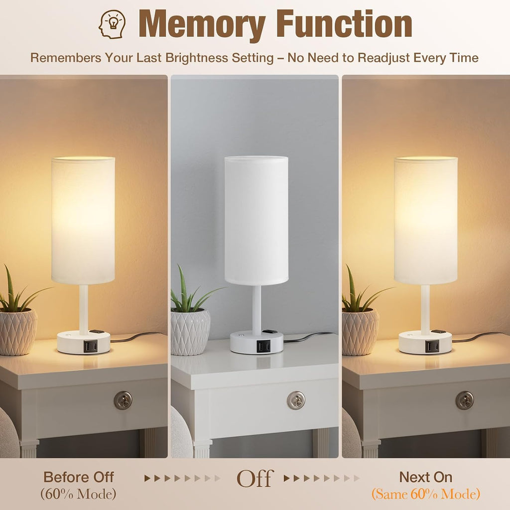 Aooshine Touch Bedside Table Lamp with Memory - Stepless Dimmable Lamp for Bedroom, Small Nightstand Lamp with Dual USB Charging Ports and…