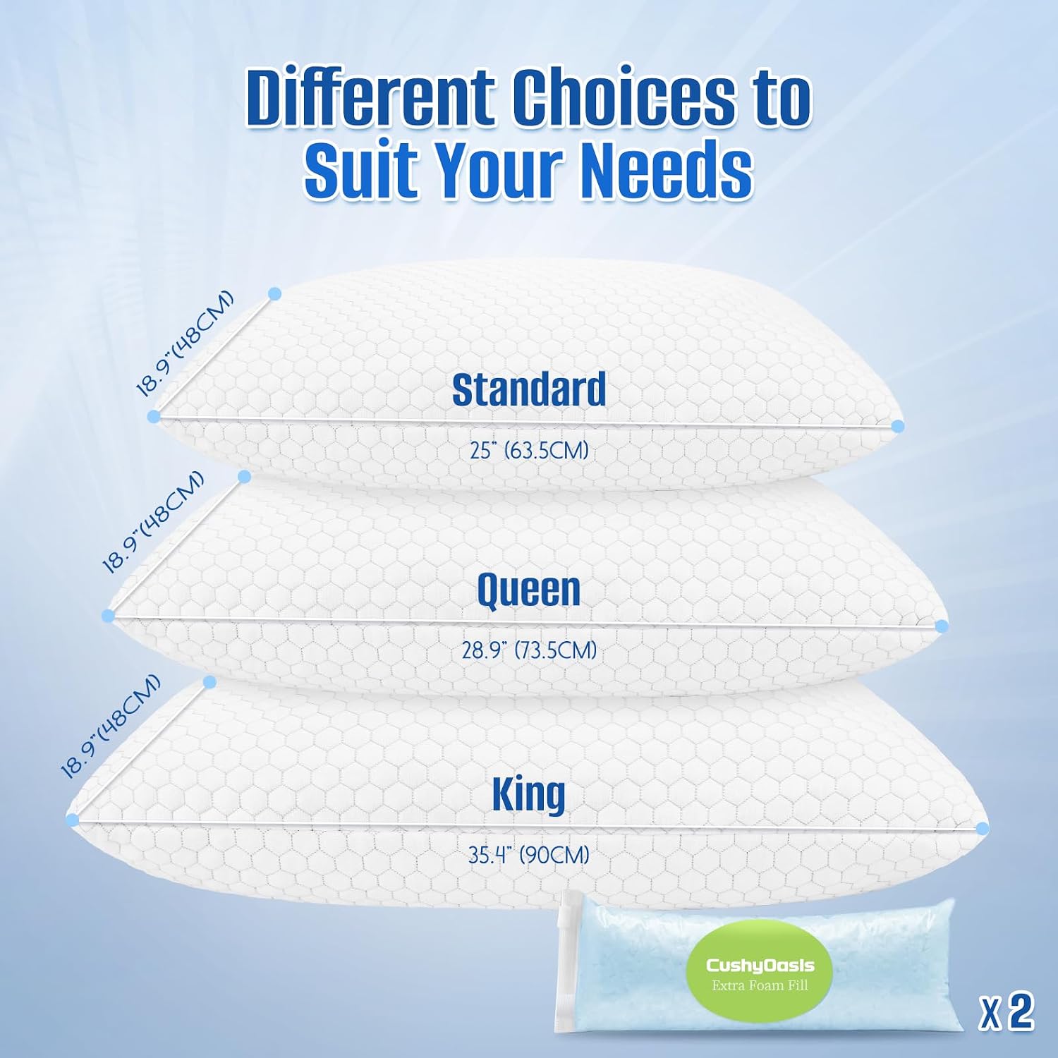 CushyOasis Shredded Memory Foam Pillow for Sleeping, Cooling Bed Pillows Set of 2, Adjustable Pillows for Side, Back, Stomach Sleepers with…