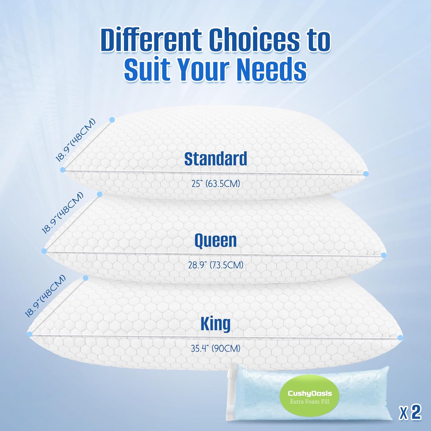 CushyOasis Shredded Memory Foam Pillow for Sleeping, Cooling Bed Pillows Set of 2, Adjustable Pillows for Side, Back, Stomach Sleepers with…