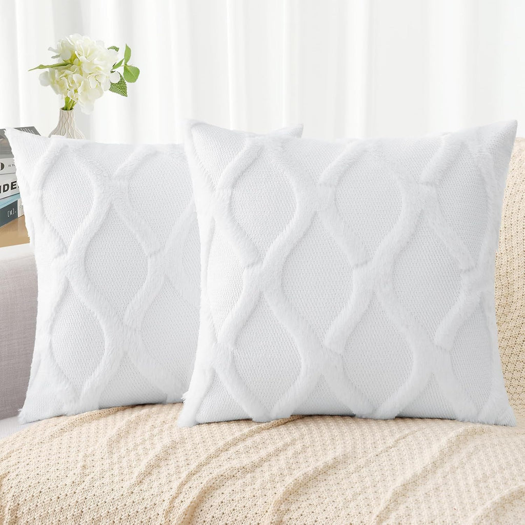 decorUhome Summer Throw Pillow Covers 20x20 Inch Set of 2, Soft Plush Faux Fur Wool Pure White Accent Couch Pillow Covers for Modern Farmho…