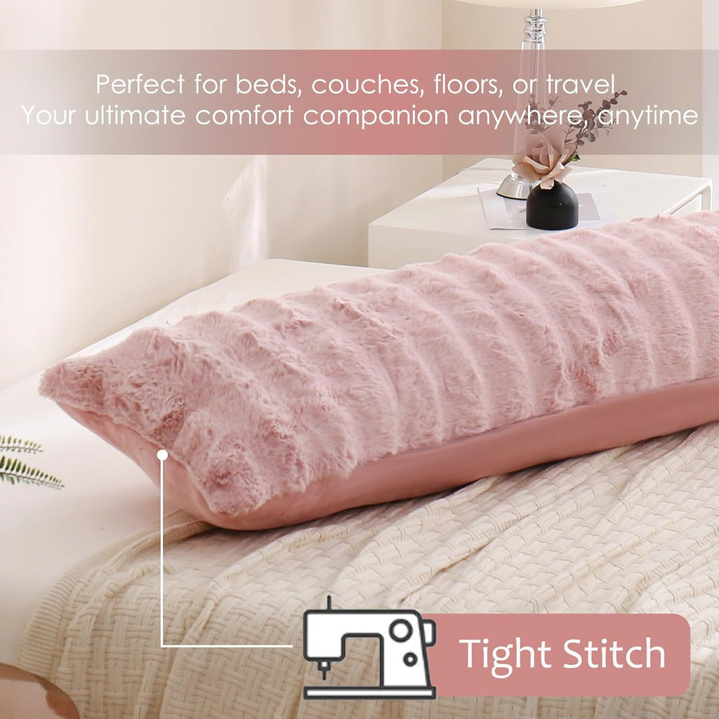 Chumerry Blush Pink Plush Body Pillow Case Fluffy Shaggy Faux Fur Pillow Cover Ultra Soft Warm Rabbit Fur Decorative Body Pillow Cover Long…