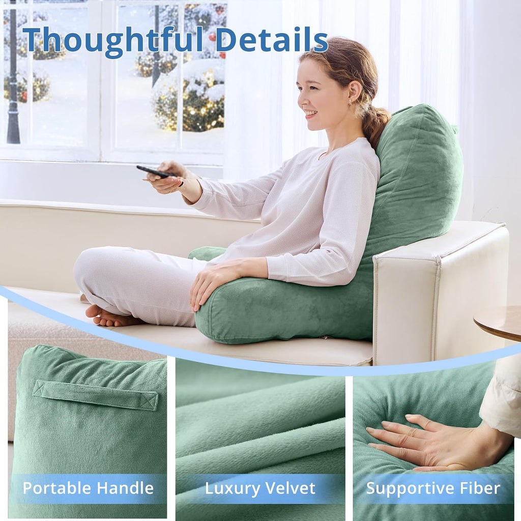 Sasttie 25-inch Reading Pillows for Sitting in Bed Adult, Jumbo Velvet Back Pillow Bed Sitting Up, XL High Back-Rest Support Cushion for…