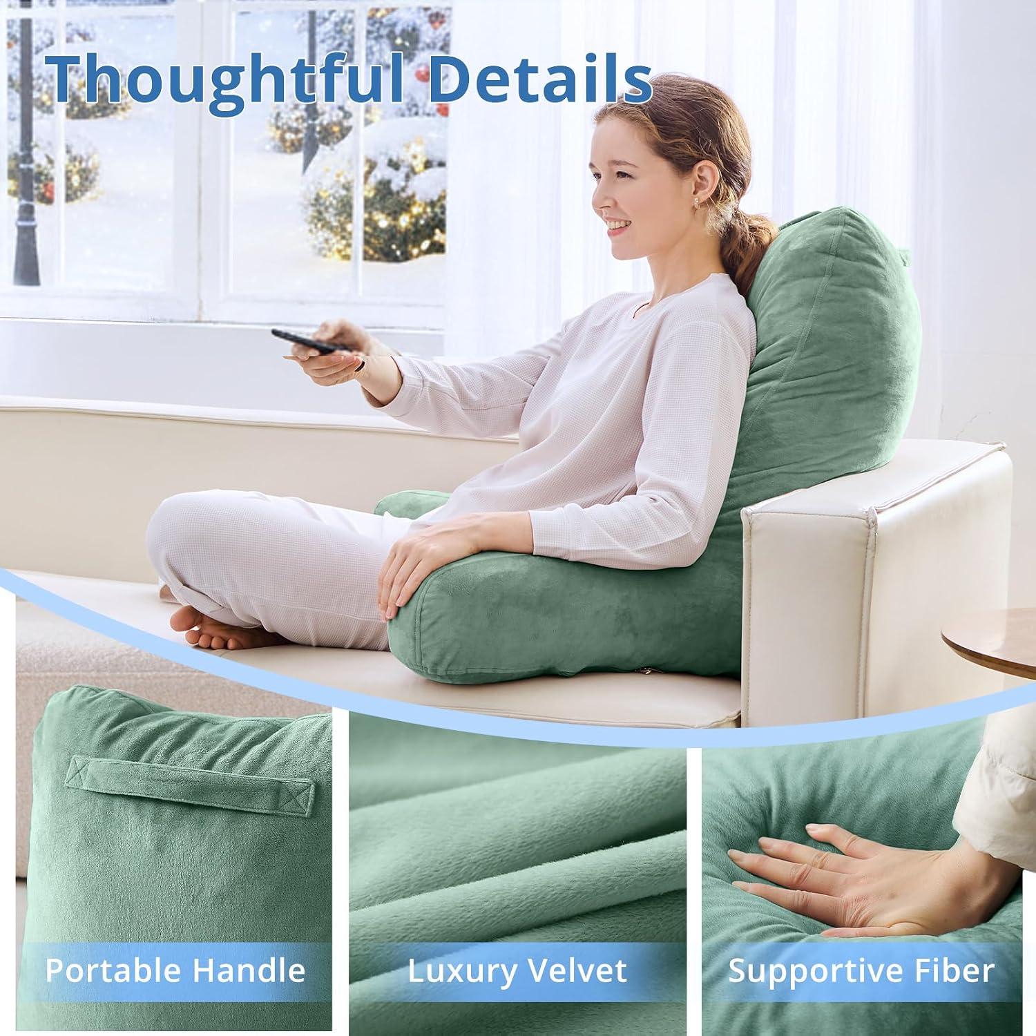 Sasttie 25-inch Reading Pillows for Sitting in Bed Adult, Jumbo Velvet Back Pillow Bed Sitting Up, XL High Back-Rest Support Cushion for…