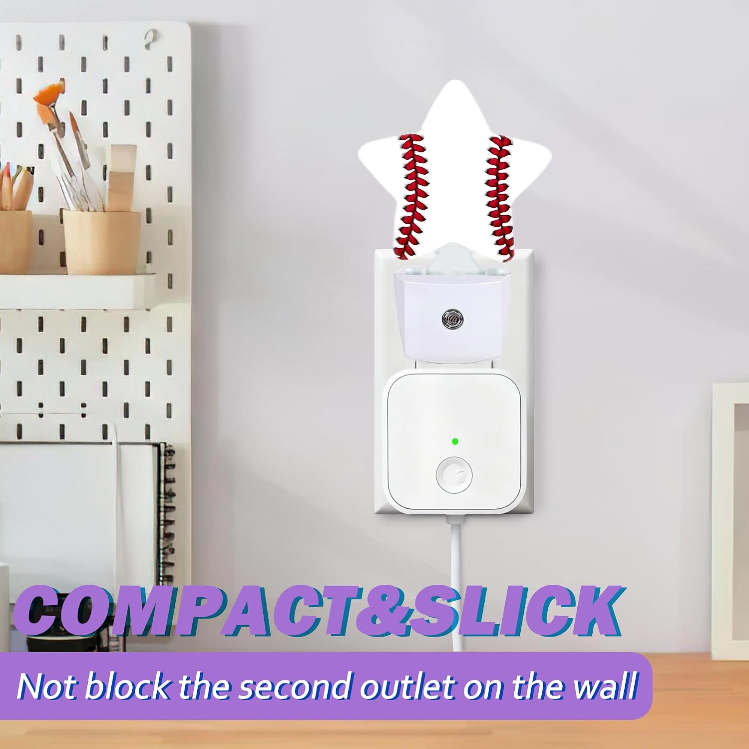 Baseball Night Lights Plug Into Wall, Boys White Dusk to Dawn Light Sensor Night Light for Kids, Energy Efficient Sleep Friendly Lamp for…