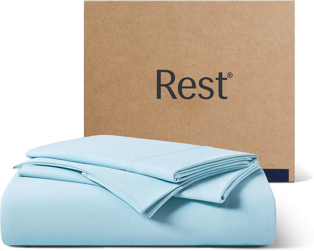 Rest ® Evercool®+ Starter Sheet Set, Full, Light Blue, Breathable Bed Sheet for Hot Sleeper and Night Sweats, with Pillowcases, Ionic+ Self…