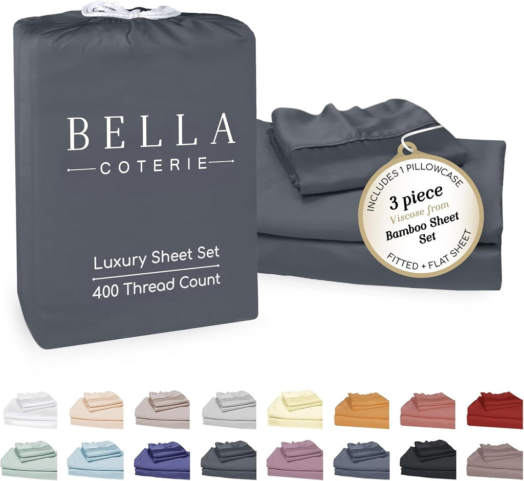 Bella Coterie Luxury Bamboo Viscose Twin Size Sheet Set | 100% Organically Grown | Ultra Soft | Cooling for Hot Sleepers | 18" Deep…