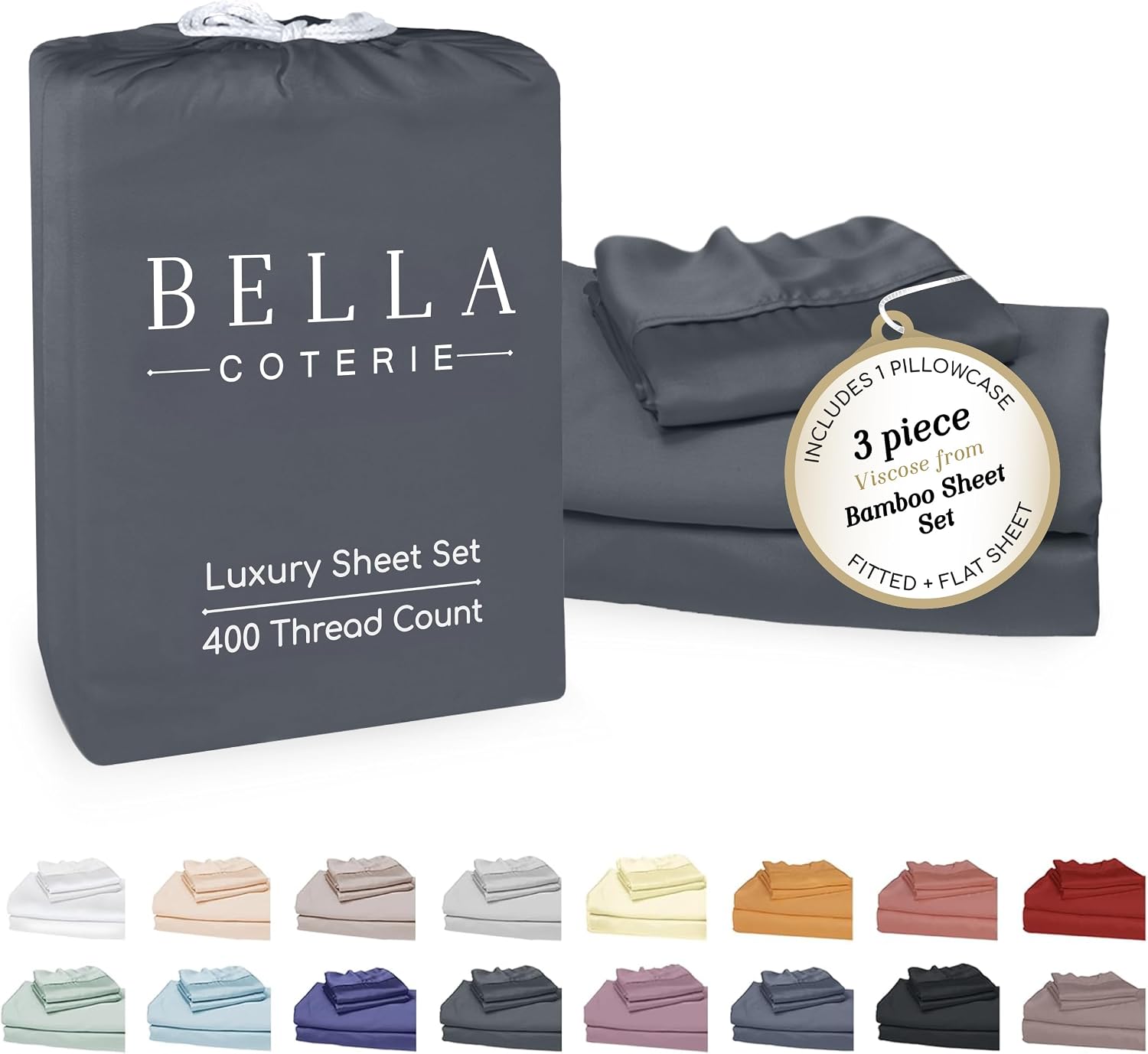 Bella Coterie Luxury Bamboo Viscose Twin Size Sheet Set | 100% Organically Grown | Ultra Soft | Cooling for Hot Sleepers | 18" Deep…