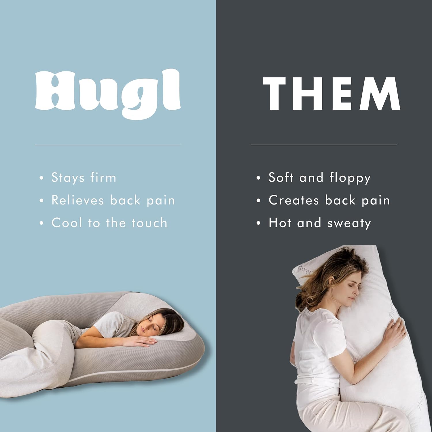Plufl Hugl Cooling Body Pillow for Adults Made with CloudSupport Fill | U Shaped Maternity Pillows Great for Side Sleepers & Pregnant…