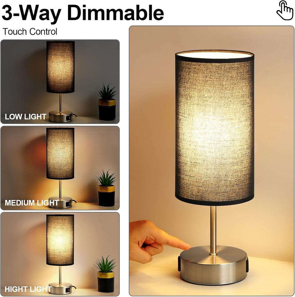 Yarra-Decor 【Upgraded Bedside Lamp with USB A+C Charging Ports & AC Outlet Touch Control Table Lamp for Bedroom 3 Way Dimmable Nightstand…