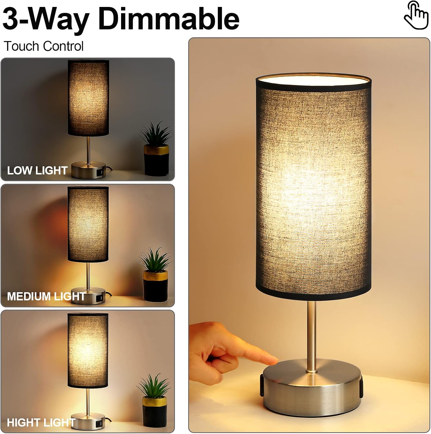 Yarra-Decor 【Upgraded Bedside Lamp with USB A+C Charging Ports & AC Outlet Touch Control Table Lamp for Bedroom 3 Way Dimmable Nightstand…