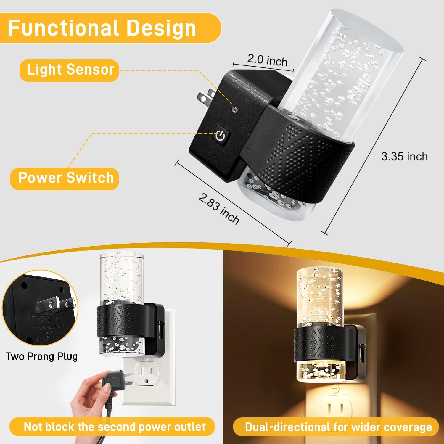 Night Lights Plug into Wall - Dimmable Nightlight with Dusk to Dawn Sensor 0-100 LM Brightness Plug in Night Light for Bathroom Bedroom…