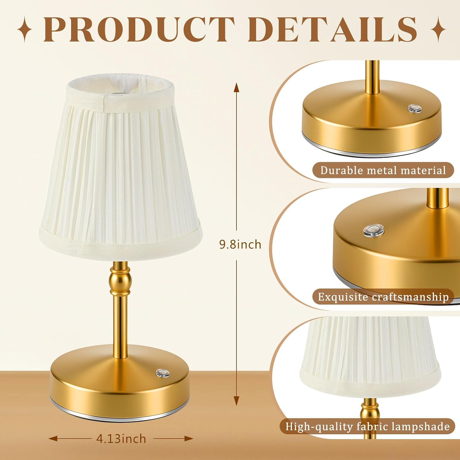 Liliful 2 Pcs Cordless Table Lamp Rechargeable Touch LED Small Gold Portable Battery Operated USB-c Desk Lamp 3 Color Dimmable for…