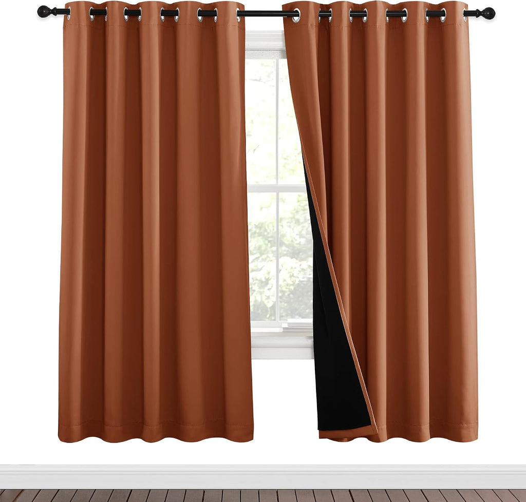 Nicetown 100% Blackout Window Curtain Panels, Cold and Full Light Blocking Drapes with Black Liner for Nursery, 84 inches Drop Thermal Insu…