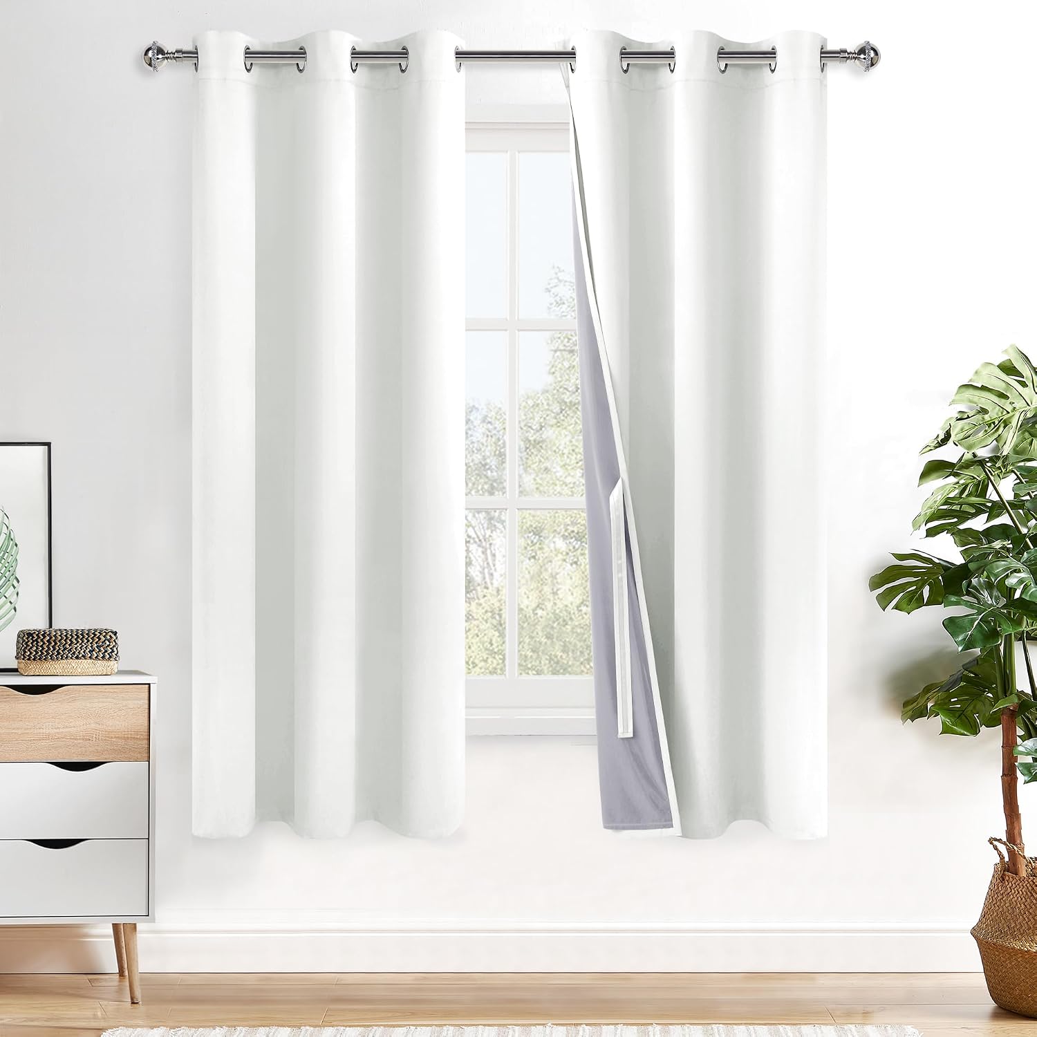 Xwzo 100% Blackout Curtains with Tiebacks- 2 Thick Layers Completely Shaded Window Treatment Thermal Insulated Lined Drapes with Grommets f…