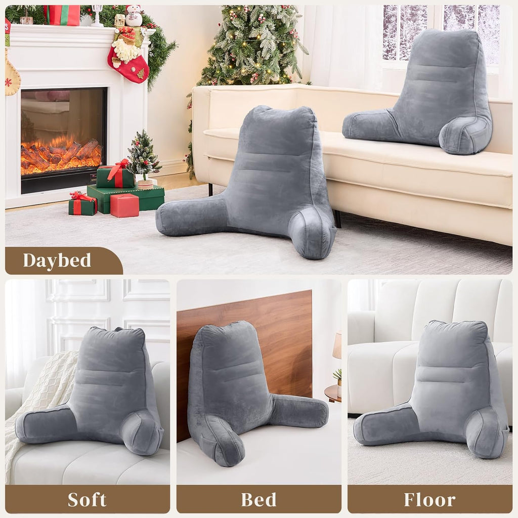 Sasttie Reading Pillow, Pillows for Reading or Relaxing – Ergonomic Support for Head, Neck, Back, and Lumbar, 21-Inch, Dark Grey Grey