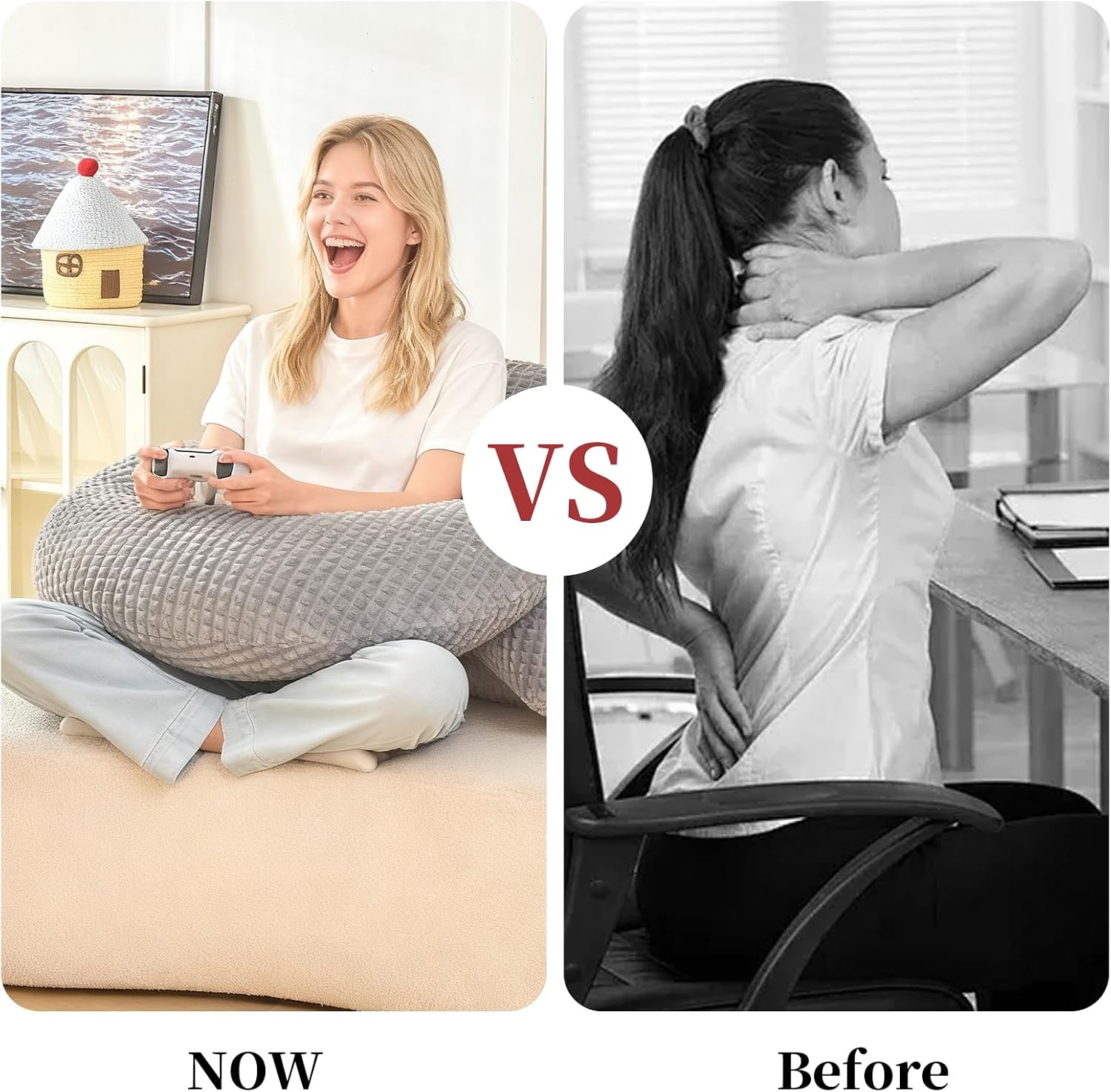 Bed Reading Pillow 17", Cozy Flannel U Shaped Back Support Cushion for Sitting up in Bed, Small Laptop Desk Lap Pillow for College…