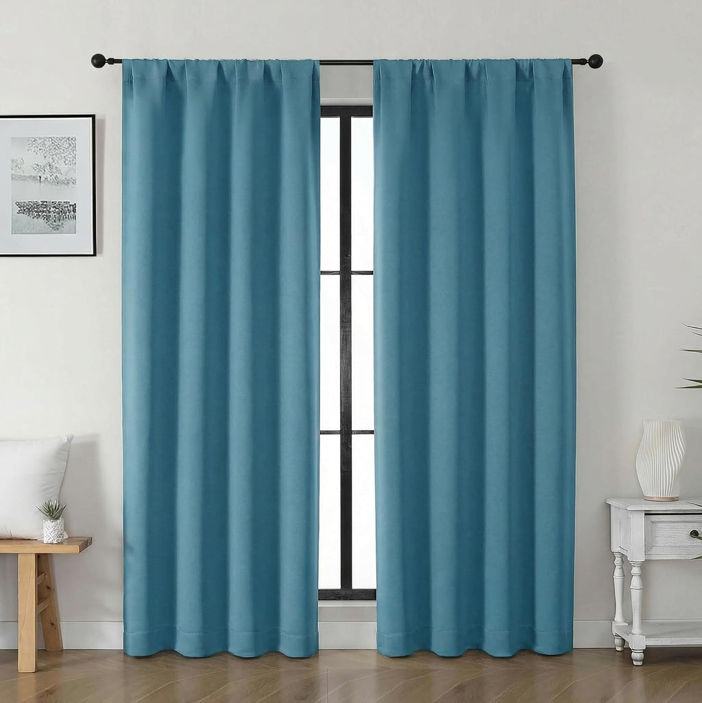 Gwine Turquoise Blackout Curtains for Bedroom 84 Inches Long - Thermal Insulated Noise Reducing Window Curtain Panels, Solid Room…