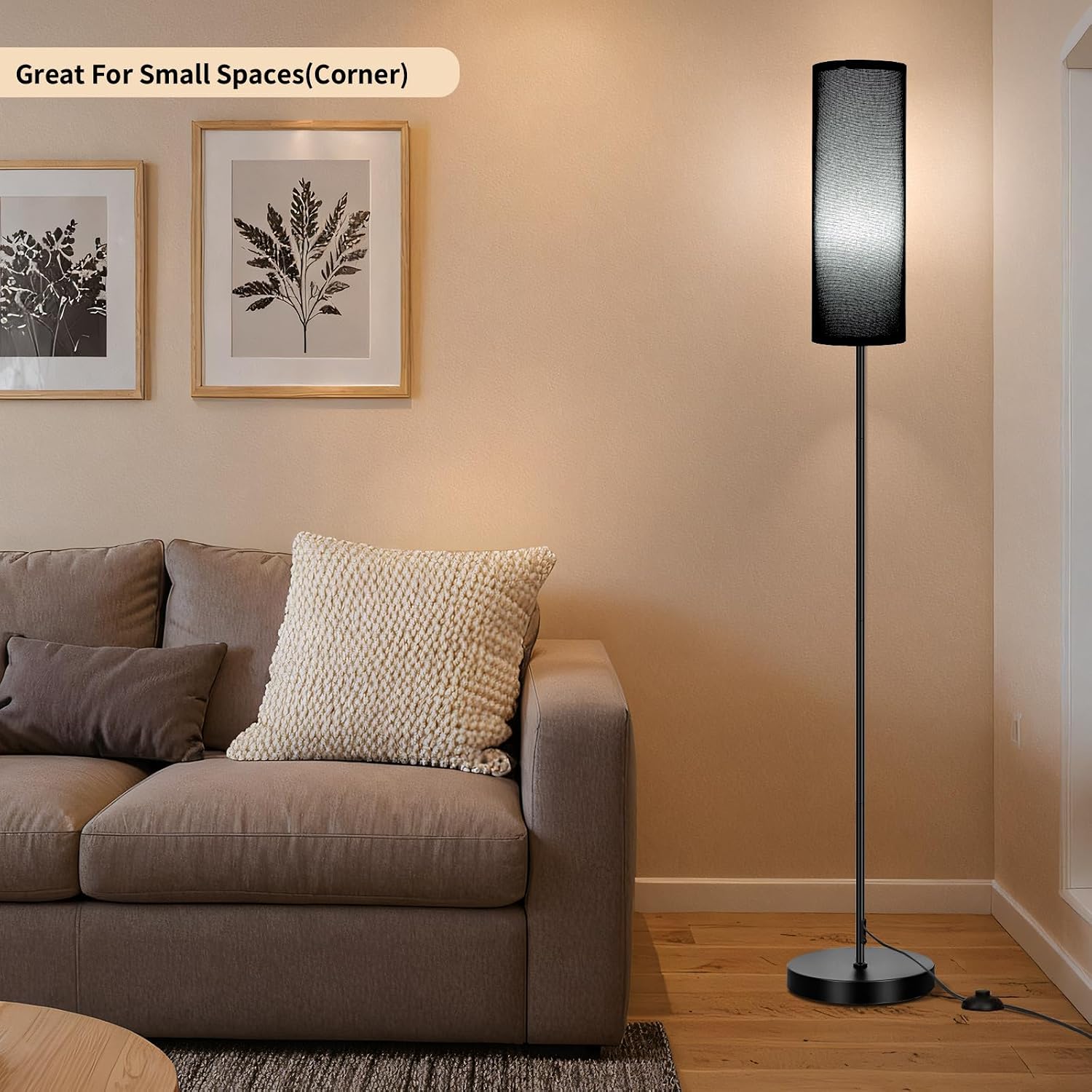 Fridekohome FRIDEKO HOME Black Shade Floor Lamp with, Simple Design with Foot Pedal Switch, Small Tall Lamps for Living Room Bedroom Office…