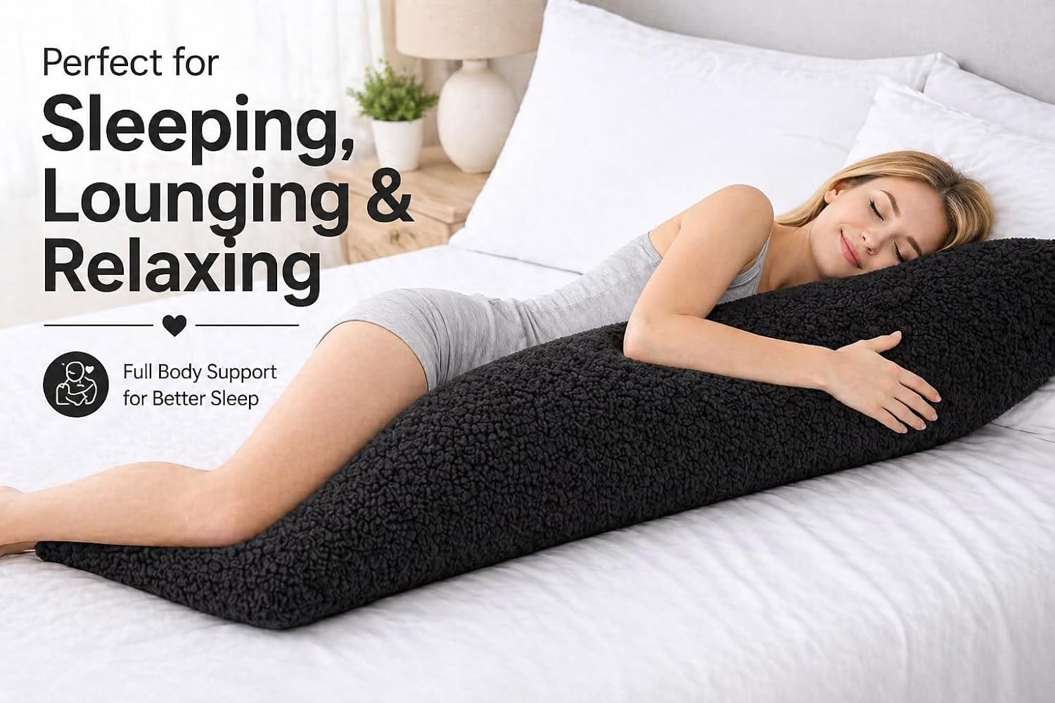 Reafort Sherpa Body Pillow Cover 21" x 54", Plush Fleece Long Body Pillowcase with Zipper Closure, Ultra Soft Fluffy Cozy Decorative…