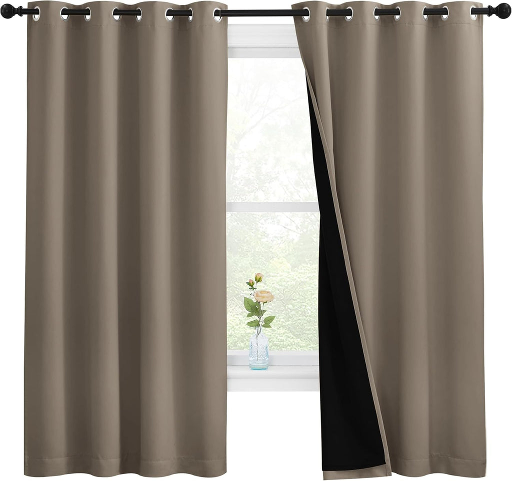 Nicetown 100% Blackout Curtains with Black Liners, Thermal Insulated Full Blackout 2-Layer Lined Drapes, Energy Efficiency Window Draperies…