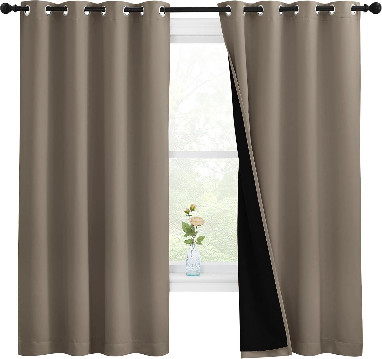 Nicetown 100% Blackout Curtains with Black Liners, Thermal Insulated Full Blackout 2-Layer Lined Drapes, Energy Efficiency Window Draperies…