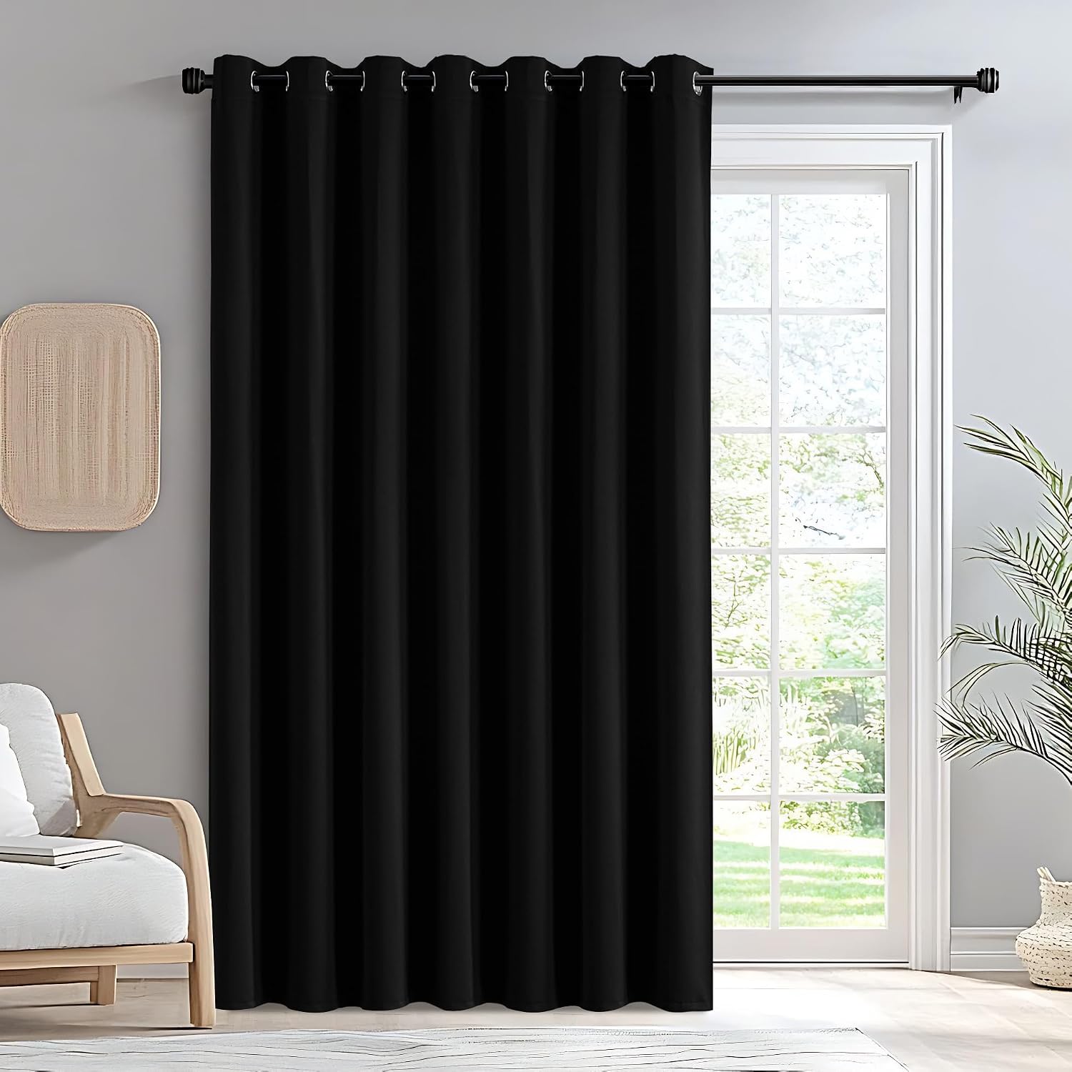 Igemaeve Black Blackout Sliding Door Curtains 96 Inch Length, Extra Wide Room Divider Curtains, Grommet Energy Saving Thermal Insulated Cur…