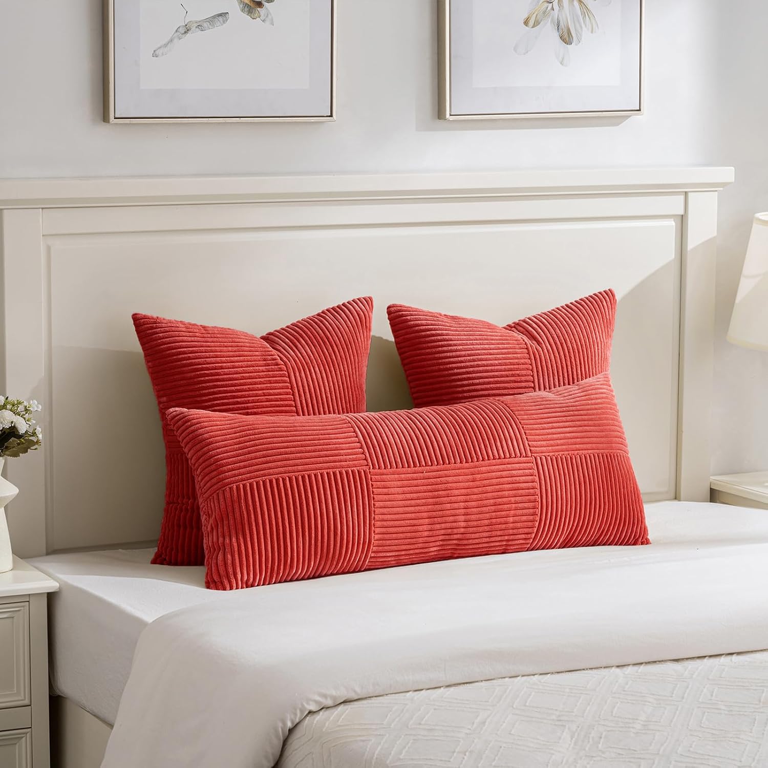 Fancy Homi 2 Packs Red Decorative Throw Pillow Covers 18x18 Inch for Living Room Couch Bed Sofa, Rustic Boho Farmhouse Home Decor, Soft…
