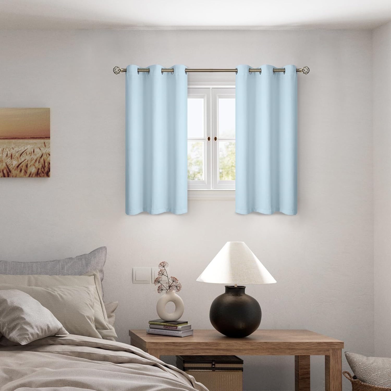 BGment Baby Blue 100% Blackout Curtains for Kids Bedroom 45 Inch Length, Thermal Insulated Full Light Blocking Grommet Noise Cancelling Sma…