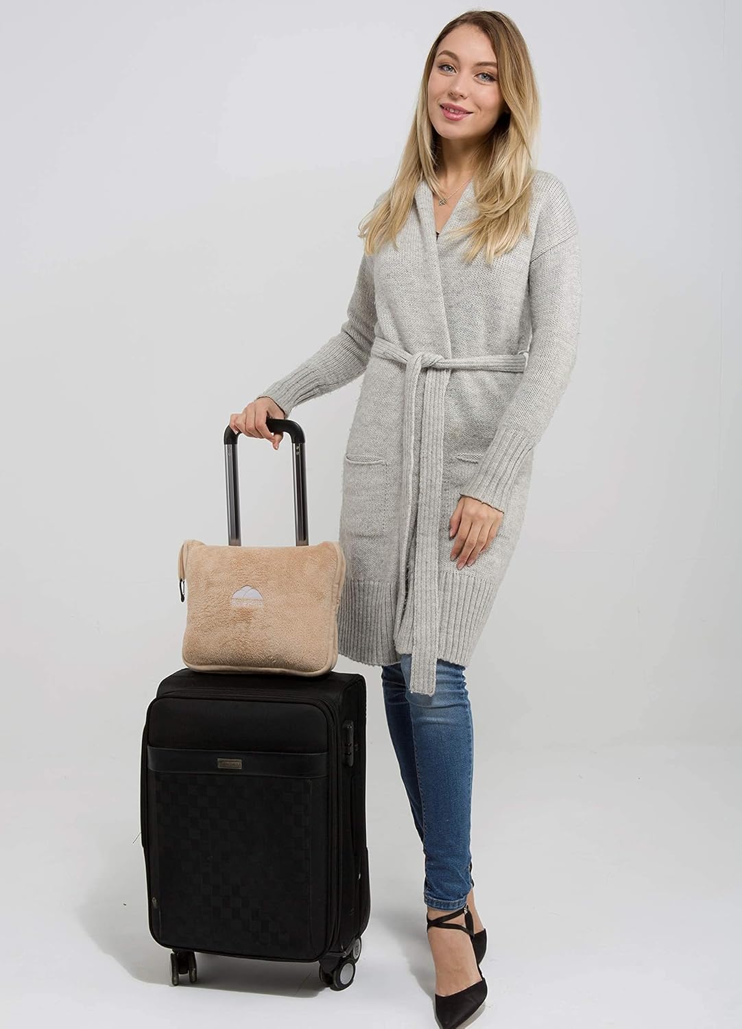 BlueHills Premium Soft Travel Blanket Pillow Airplane Blanket Packed in Soft Bag Pillowcase with Hand Luggage Belt Backpack Clip Compact…