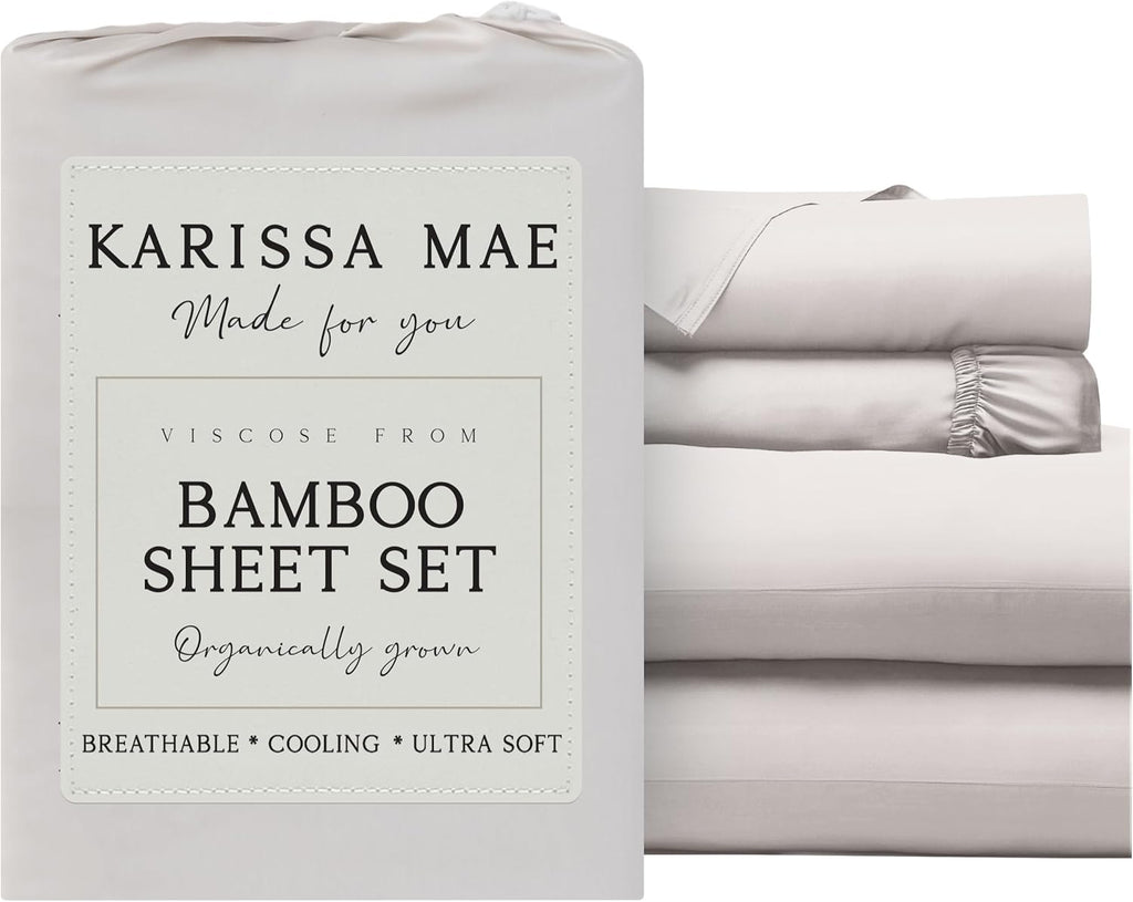 KARISSA MAE Pure Viscose from Bamboo King Size Sheet Set | 100% FSC Certified | Luxuriously Soft | Cooling | 18" Deep Pocket w/Corner…