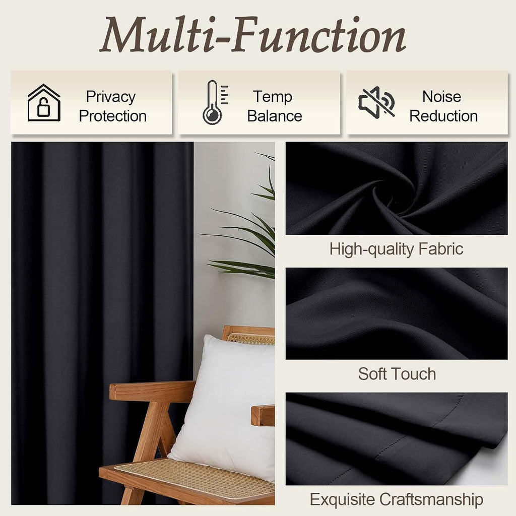 Gwine Black Blackout Curtains for Bedroom 63 Inch Length - Thermal Insulated Light Blocking Window Curtain Panels, Solid Room Darkening…