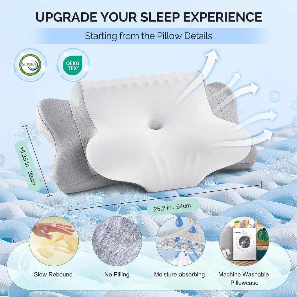 Faiord Cervical Pillow for Neck - Cooling Ergonomic Dual-Sided Orthopedic Neck Pillow with Ice Silk Pillowcase, Breathable Memory Foam Cont…