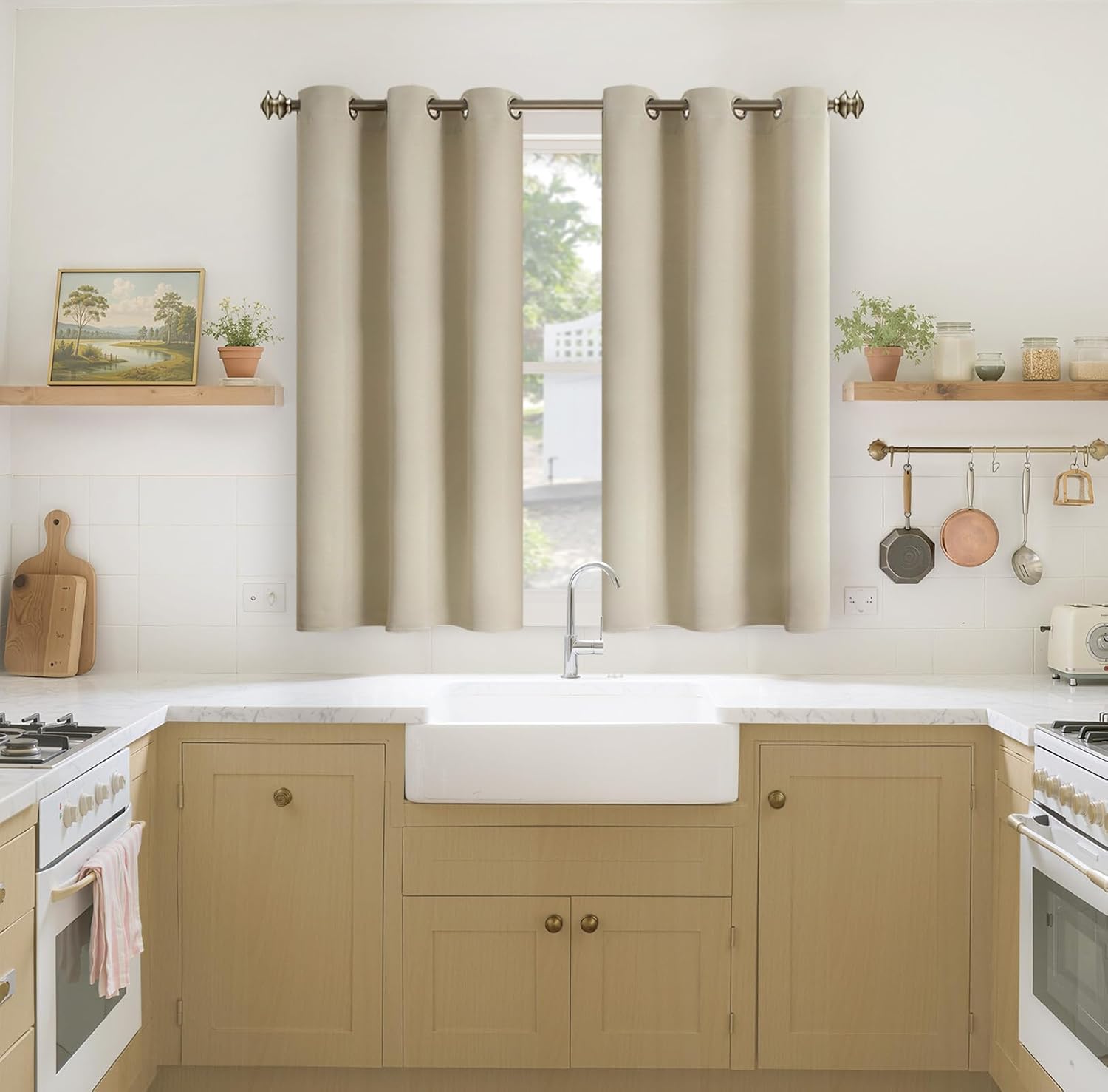 YoungsTex 48 Inch Length Beige Blackout Curtains for Short Windows - Thermal Insulated Drapes with Grommet Light Blocking for Bedroom Room…