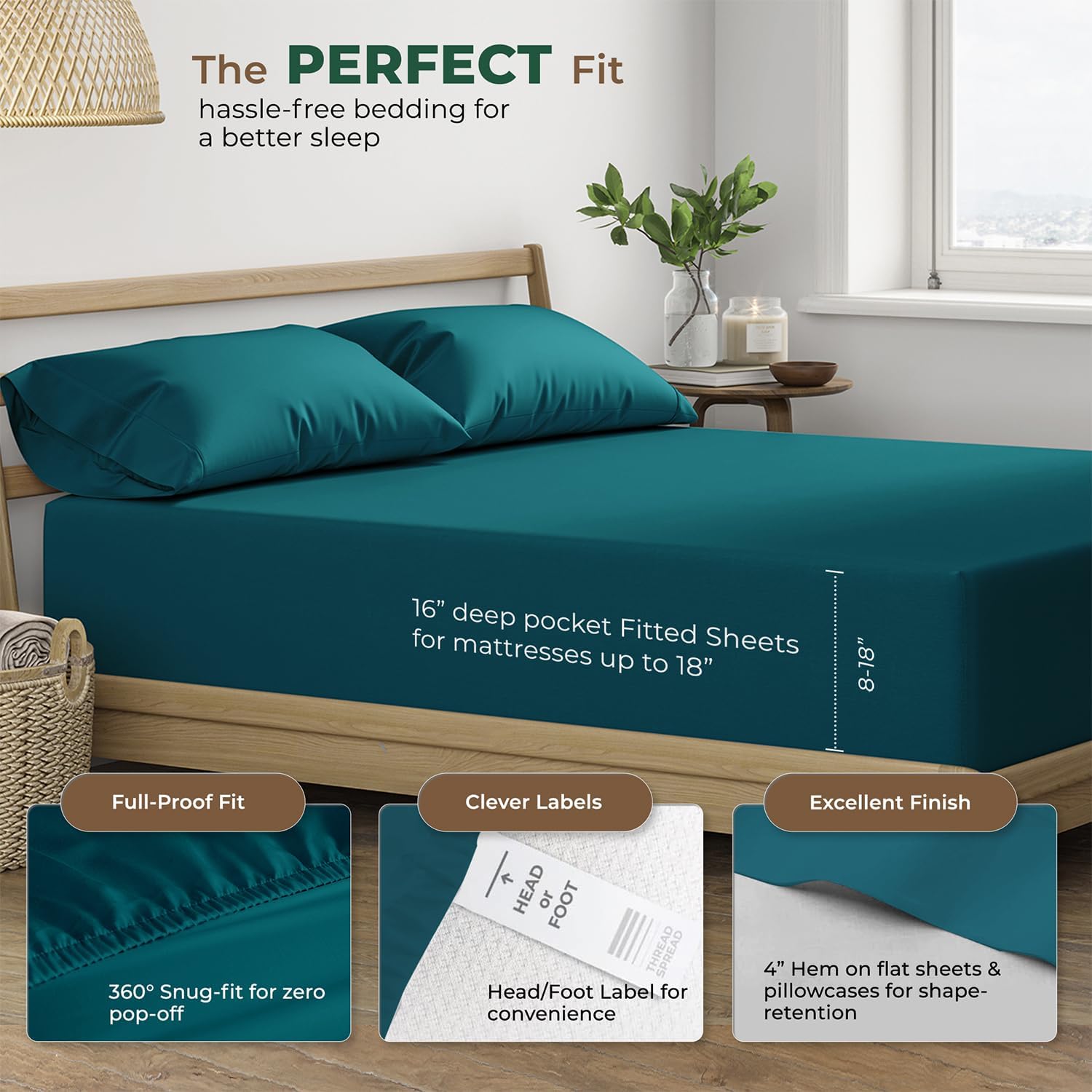 THREAD SPREAD 100% Organic Cotton Sheets King Size - 4 PC Organic Cotton King Size Percale Weave Sheet Set, Soft, Cooling, Crisp &…