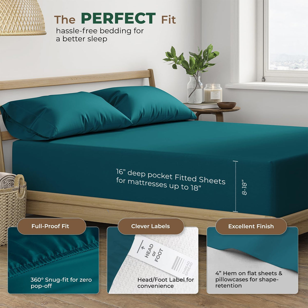 THREAD SPREAD 100% Organic Cotton Sheets Queen Size - 4 PC Organic Cotton Queen Size Percale Weave Sheet Set, Soft, Cooling, Crisp &…