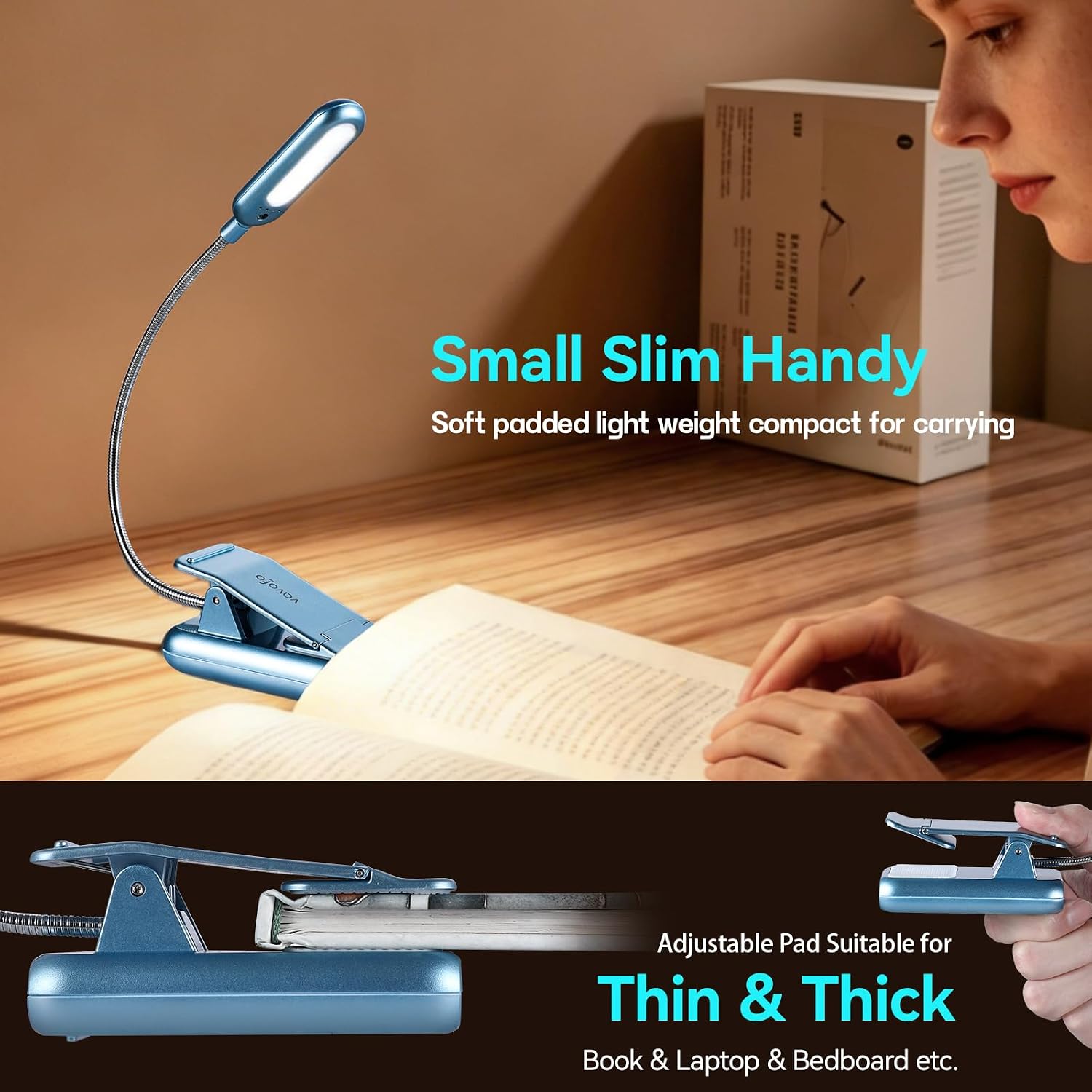 VAVOFO Rechargeable Reading Light, 7 LEDs with 9 Color Temperature 9 Brightness Levels Clip On Book Light for Reading in Bed with Power…