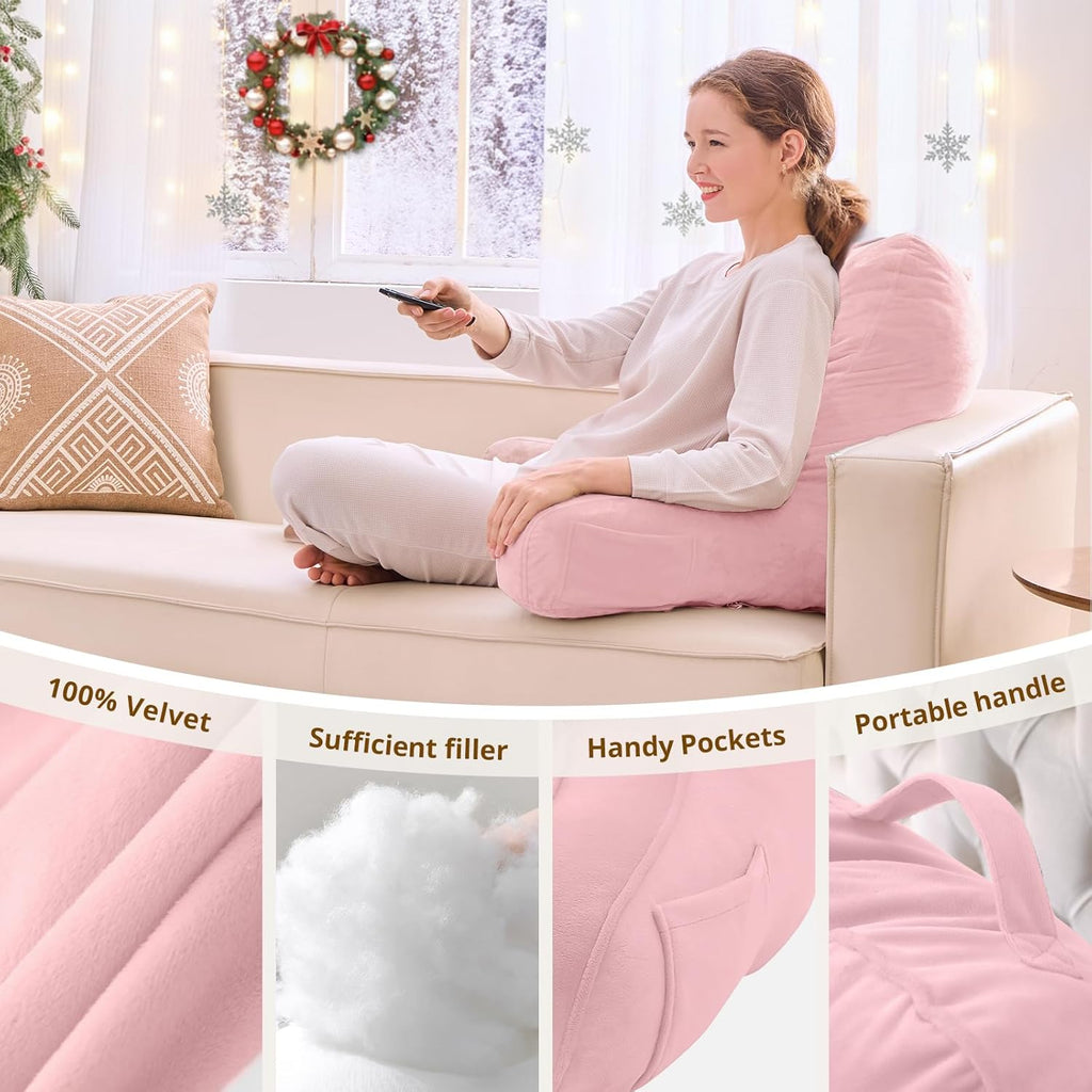 Sasttie Reading Pillow, Pillows for Reading or Relaxing – Ergonomic Support for Head, Neck, Back, and Lumbar, 21-Inch, Light Pink Pink