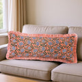 Ridhi Block Print Dark Salmon Pink 36"x14" Set 1-100% Cotton Ruffle Lumbar Sham Cover Boho Floral Pillowcase, Farmhouse Cottagecore…