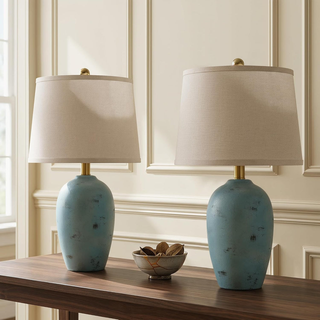 AIEAMPDO 21'' Set of 2 Coastal Small Ceramic Lamps for Bedroom, Traditional Nightstand Bedside Desk Table Lamp for Living Room Office…