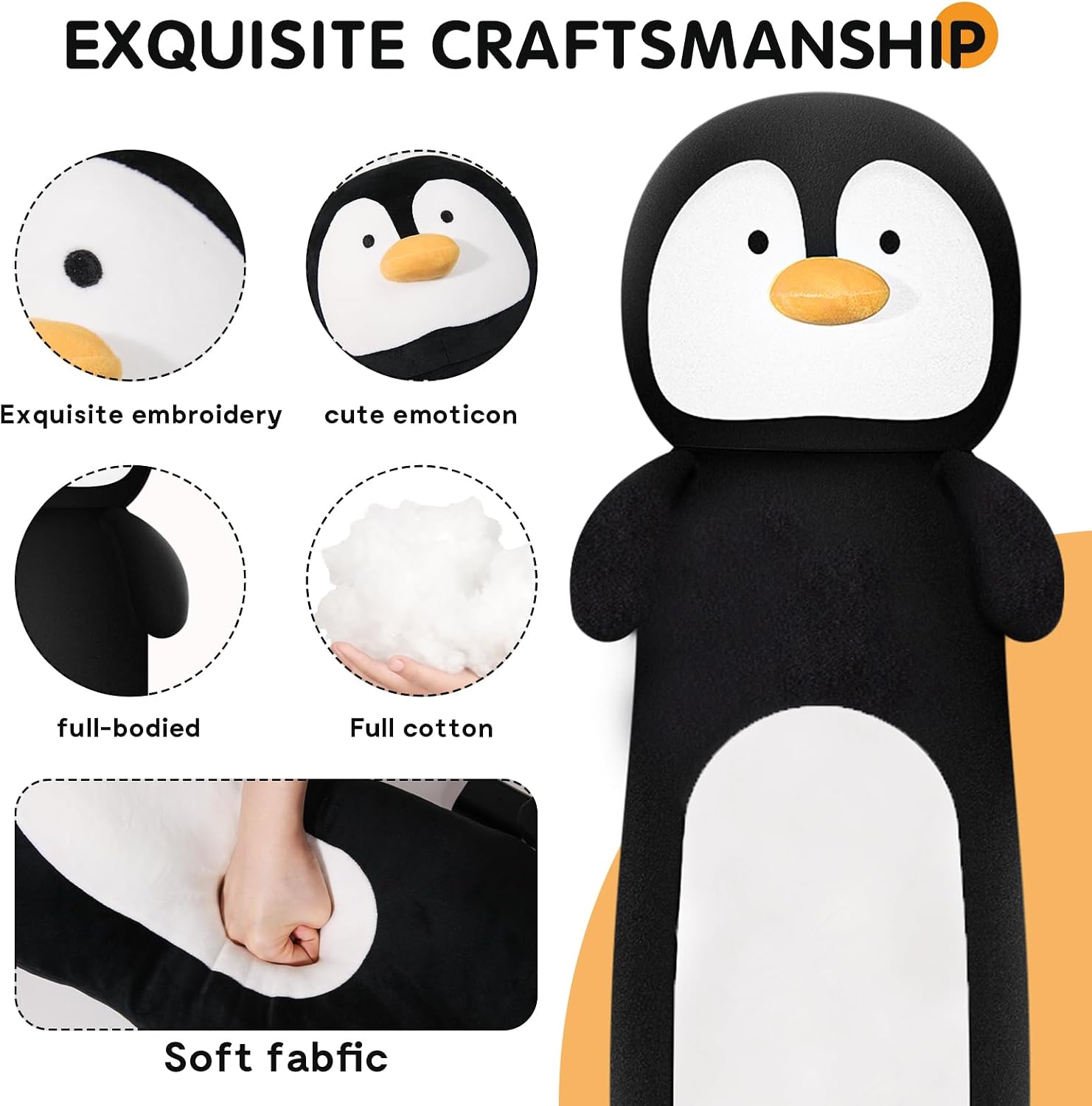 Tianmihou 36 Inch Penguin Plush Toy Soft Body Pillow, Long Giant Penguin Stuffed Animal, Cute Squishy Plushie Gift for Kids Girls and…