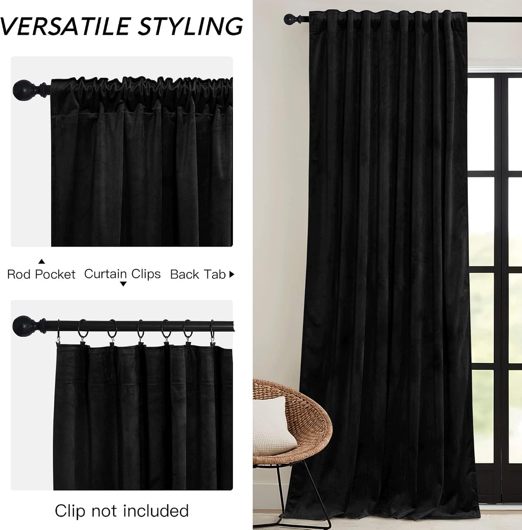Rybhome RYB HOME Velvet Blackout Curtains for Bedroom - Black Super Soft Room Darkening Thermal Insulating Window Drapes for Living Room Di…