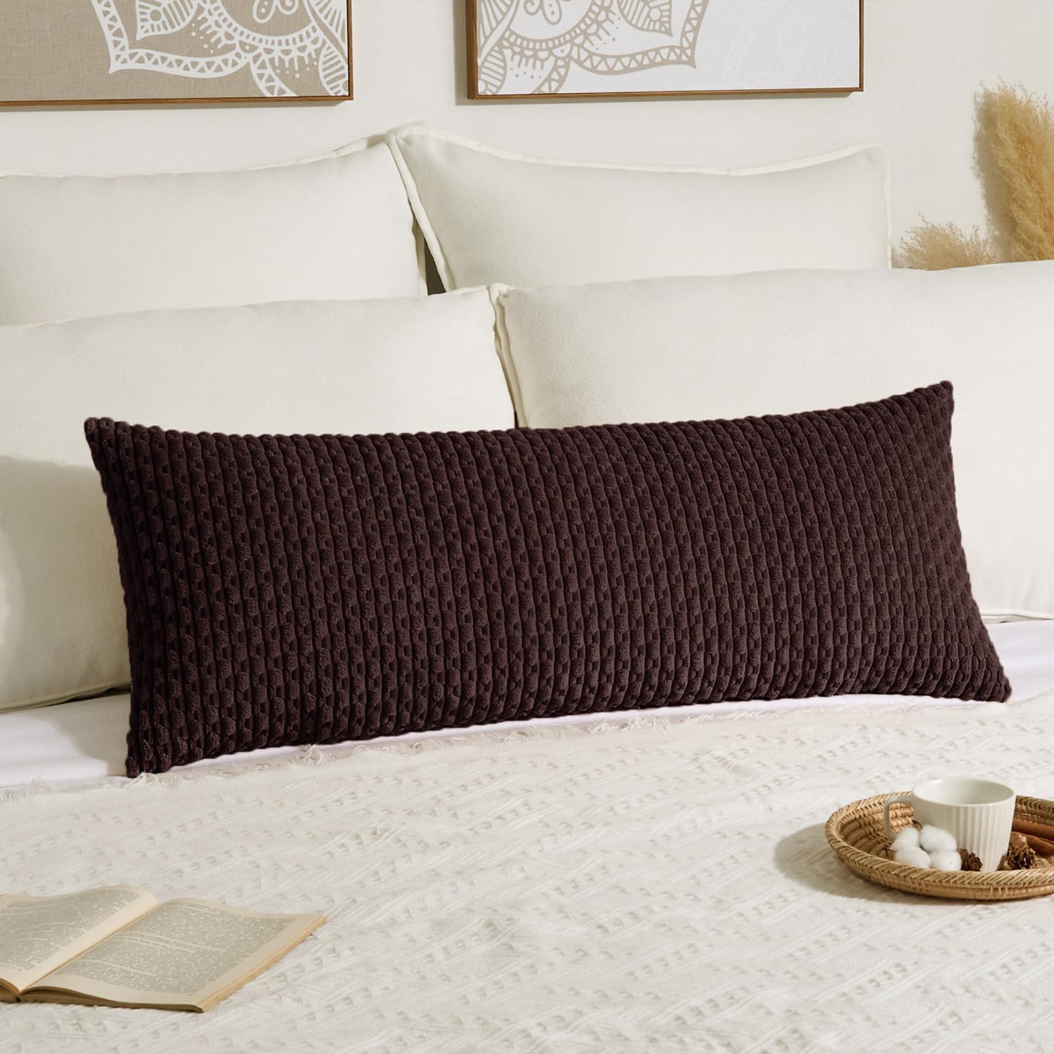 KevinTextile Kevin Textile 20x54 Inch Long Body Lumbar 1 Pack Boho Decorative Throw Pillow Cover Soft Striped Corduroy Rectangle Cushion Ca…