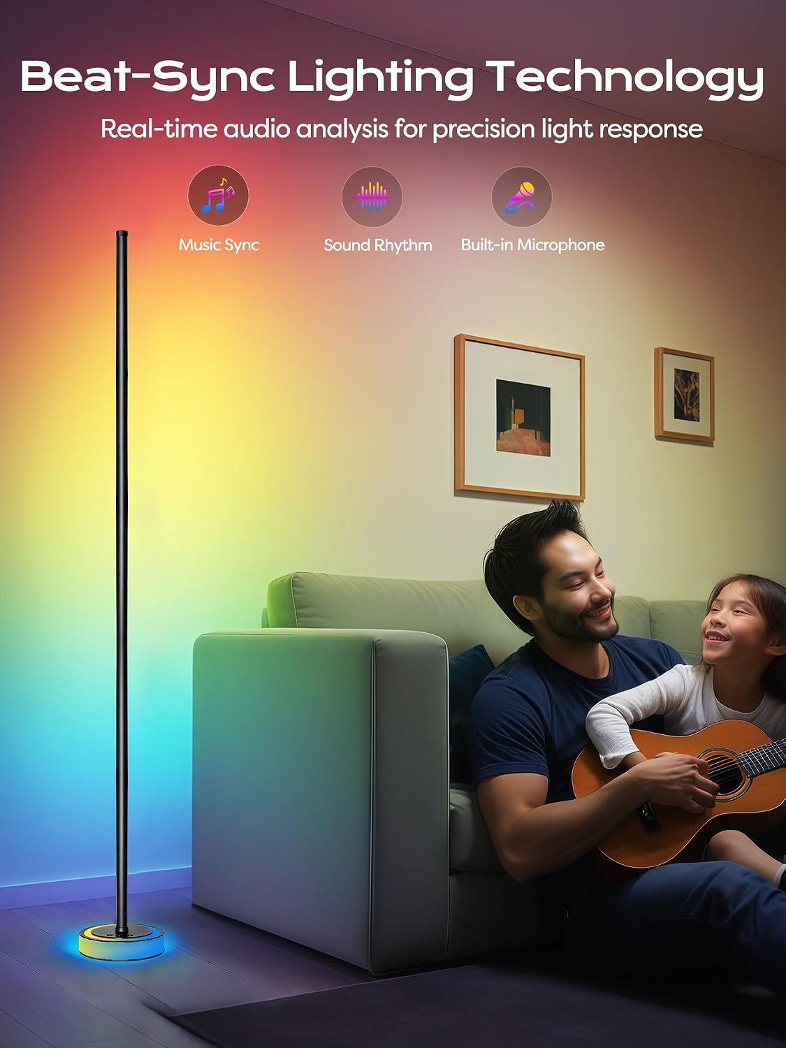 Smart Corner Floor Lamp, RGBICW LED Standing Lamp with App Control, 16 Million Colors with Music Sync, Dimmable Ambient Light for…