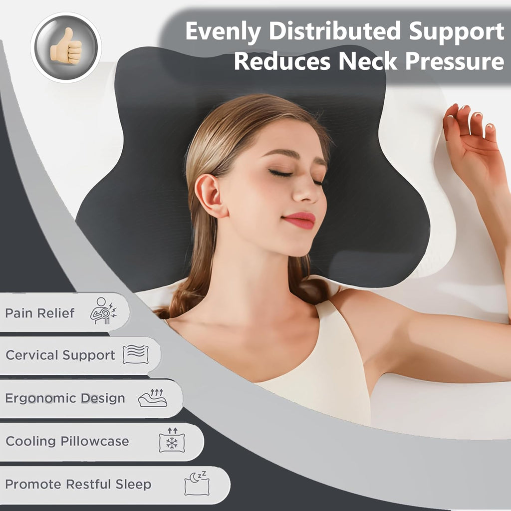 Ergonomic Memory Foam Cervical Neck Pillow for Side, Back & Stomach Sleepers, Contour Pillow for Neck and Shoulder Comfort, Cooling…
